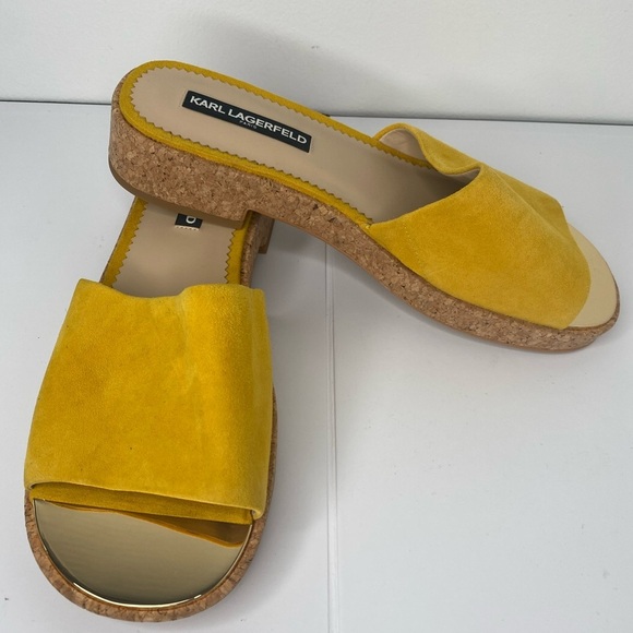 Karl Lagerfeld NWOT or Box Yellow Slide Sandals - Picture 1 of 9